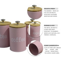 Lot de 3 boîtes de cuisine avec couvercles en bambou Boîtes en métal hermétiques Café Sucre Thé Cuisine Conteneurs de stockage des aliments Bocaux