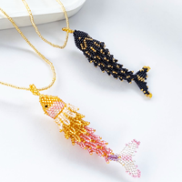 Kalung Manik-manik Anyaman Tangan Grosir Motif Jamur Koi Bunga Hati Kupu-kupu Kepiting Phoenix Boho Perhiasan Wanita Hadiah