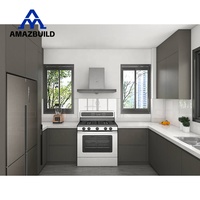 AMAZBUILD Meubles d'îlot de cuisine en contreplaqué sur mesure, portes vitrées, charnières, prêts pour évier, panneaux écologiques E1/E0, design moderne à panneaux plats