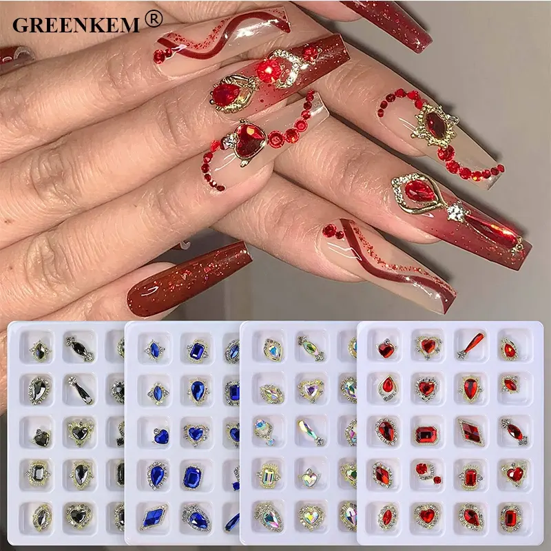 20Pcs New Nail Art Phụ Kiện Charms Trái Tim Kim Cương Zircon Siêu Lấp Lánh Đầy Màu Sắc Không Thường Xuyên Kim Cương Nail Thạch