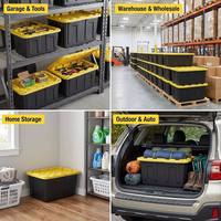 Boîte de rangement robuste en plastique, bac de rangement durable, étanche, extérieur, noir, avec couvercle verrouillable pour les acheteurs en gros B2B/commerciaux