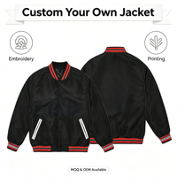 Veste de baseball en satin personnalisée OEM, col côtelé rayé, broderie et impression personnalisées, veste bomber à boutons pression