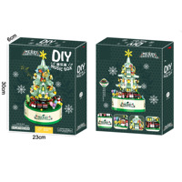 Boîte à musique en blocs de construction pour arbre de Noël à faire soi-même, jouet en briques de Noël rotatives avec lumière LED, décoration de Noël, cadeau pour enfants et filles