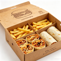 Boîte à emporter pour frites avec logo personnalisé, avec compartiment pour sauce, emballage jetable pour empanadas, hamburgers, poulet frit