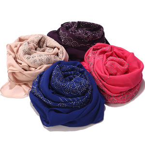 Solid Color Chiffon Scarf Muslim <strong>Hijabs</strong> for Women Long Shawls and Wraps Luxury Rhinestone <strong>Turban</strong> Head Scarfs for Ladies Girl - Product Image 3