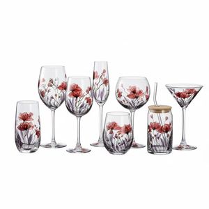 Copas de Vino Sopladas a Mano al por Mayor, Estilo Rústico de Alta Calidad, Ecológicas, con Decoración Floral para Juegos de Copas de Vino Tinto - Product Image 1