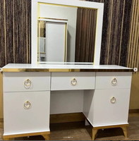 Meubles de chambre à coucher peinture blanche brillante YIFAN moderne ensemble pour chambre à coucher coiffeuse table de chevet avec cadre doré