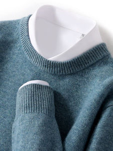 Colección Otoño Invierno, suéter de punto con Base de cuello redondo de lana pura para <span class=keywords><strong>hombre</strong></span>, <span class=keywords><strong>Color</strong></span> sólido grueso para negocios, Frente informal - Product Image 4