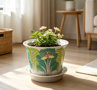 Pot de fleurs en céramique vintage Famille Rose avec soucoupe, motif chou et papillon, peint à la main, en porcelaine Bok Choy, pour la décoration intérieure