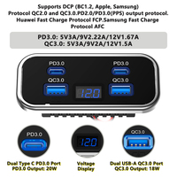 Prise de chargeur de voiture USB encastrable 12V 24V pour bus et camping-car avec double port USB-A 18W, double port USB-C 20W et affichage du voltmètre