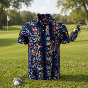 Polo de Golf Azul Marino para Hombre, Manga Corta, Diseño con Estampado Pequeño, Secado Rápido, Transpirable, Elástico, Ropa Deportiva, Disponible en Stock - Product Image 1