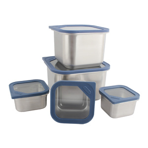 Ensemble de contenants alimentaires hermétiques en acier inoxydable à prix d'usine avec couvercle en silicone à fenêtre transparente, carrés, pour la conservation des aliments frais - Product Image 1