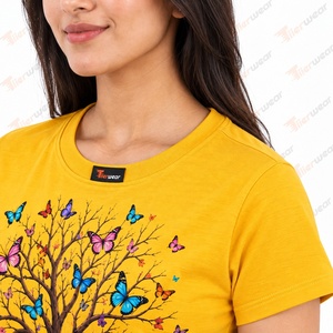 Tiierwear <b>Women's</b> <b>Yellow</b> 100% Cotton Streetwear Crew Neck Short Sleeve Breathable Eco-Friendly Summer Crop <b>T</b>-<b>Shirt</b> - Product Image 6