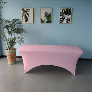 Mantel de punto de LICRA fucsia redondo estirable reutilizable para el hogar boda fiesta banquete al aire libre uso poliéster teñido liso - Product Image 1