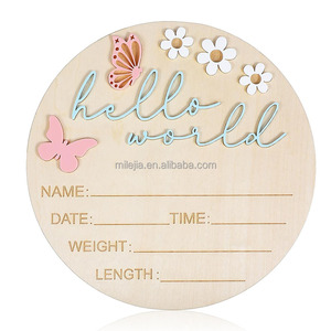 Plaque d'annonce en <span class=keywords><strong>bois</strong></span> pour bébé Carte d'annonce en <span class=keywords><strong>bois</strong></span> pour nouveau-né Signe Hello World personnalisé - Product Image 2