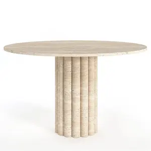 Traverten Round Column Leg Dining Table