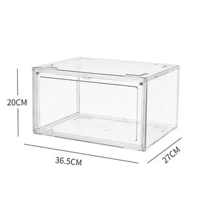Custom Magnetic Stackable Foldable Plastic Home Square Transparent Clear Acrylic PET Sneakers Shoe Container Storage Box