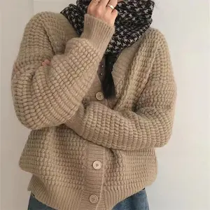 מעיל סוודר וינטג' נשים חורף מחשב סרוג מחט עבה מחט יחיד חזה קרדיגן סרוג העליון מזדמן