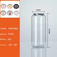 Boîtes de boisson en PET transparentes sans BPA de 250 ml/330 ml/350 ml/500 ml/650 ml/700 ml pour soda/jus, avec anneau de tirage personnalisé