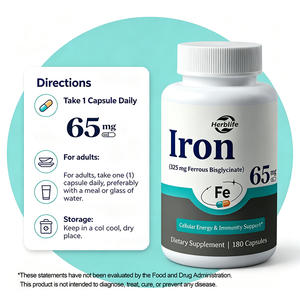 Cápsulas de Hierro de Marca Privada OEM ODM, 65 mg de Bisglicinato Ferroso, Suplemento de Hierro para Energía Celular y Apoyo Inmunitario - Product Image 4