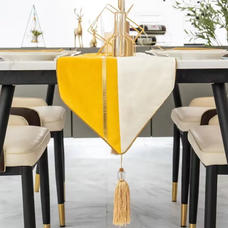 Venda quente veludo tabela corredor, ouro couro patchwork corredor de mesa de luxo