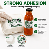 Label Kemasan Makanan Restoran Kustom, Stiker Logo Roll Perekat Sendiri BOPP Putih untuk Cangkir, Kotak, dan Tas Take Away