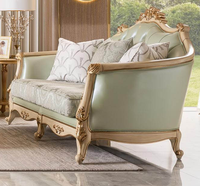 Canapé en cuir français rétro de luxe haut de gamme 1+3 places, ensemble de meubles de salon de villa en bois massif sculpté