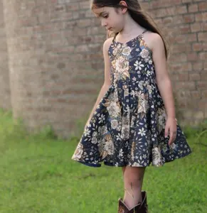 Baby girl clothes kids floral cotton spaghetti strap halter summer dress