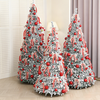 Arbre de Noël artificiel floqué pré-éclairé Ownerparty de 6 pieds et 7 pieds, arbre de Noël luxueux avec ruban rouge et LED