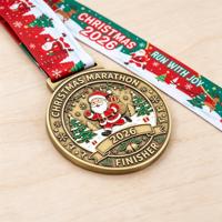 Médaille de sport en alliage de zinc de haute qualité, personnalisée, avec impression UV en relief 3D, pour marathon de Noël et tournoi de course à pied