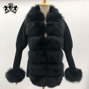 Giacca invernale in pile sottile da donna con maniche a sbuffo in lana calda lavorata a maglia in vera <span class=keywords><strong>pelliccia</strong></span> maglione <span class=keywords><strong>Cardigan</strong></span> da donna - Product Image 4