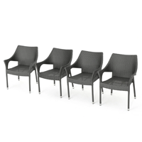 Ensemble de 4 chaises de salle à manger d'extérieur empilables en rotin PE, fauteuils de patio pour jardin, balcon, véranda, terrasse, café, restaurant