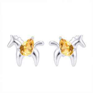 Pendientes de Plata 925 con Forma de Caballo Pequeño, 4*6mm, Corte Pera, Piedra Natural de Color, Joyería Minimalista para Niñas - Product Image 1