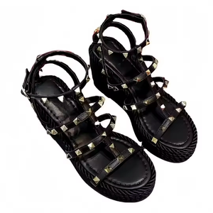 2025 New Designer Women Shoes Luxury Platform Chunky Genuine Leather Shoes Women's Sandals Anti-slip Rivet Lady Flat Sandals - Product Image 4