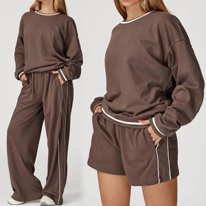 Completo da Donna Bnice 7028 con Logo Personalizzato, Felpa con Cappuccio, Maglia a <span class=keywords><strong>Maniche</strong></span> <span class=keywords><strong>Lunghe</strong></span>, <span class=keywords><strong>Top</strong></span> <span class=keywords><strong>Sportivo</strong></span> Largo e Pantaloncini da Palestra - Product Image 4