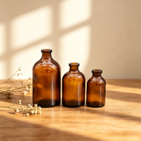 Flacons en verre ambré de plusieurs tailles, flacons vides à col serti pour l'emballage de sérum cosmétique, de médicaments liquides