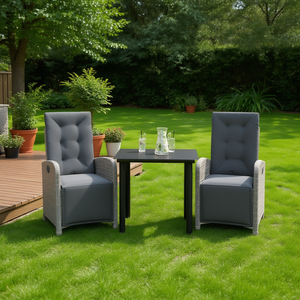 Ensemble bistrot en polyrotin gris avec coussins, 2 places, mobilier de jardin extérieur, design contemporain - Product Image 2