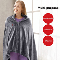 Plaid chauffant doux et confortable avec fermeture éclair, châle chaud gris et bleu clair en peluche, 3 niveaux de chaleur, idéal pour l'hiver