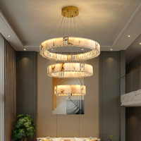 Lustre moderne de luxe en albâtre naturel pour hall d'hôtel, projet d'hôtel, lampe suspendue en marbre et cristal d'Espagne