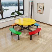 Ensemble de salle à manger moderne en fer avec banc intégré, mobilier de restaurant durable et imperméable pour les écoles