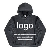 Sweat à capuche unisexe vintage brodé avec fermeture éclair, doublure polaire, style streetwear, design personnalisé, coupe oversize pour homme