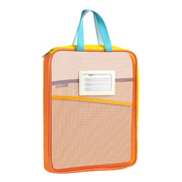 Bolsa de malla con cremallera de clasificación multicapa en forma de L tridimensional de dos tonos, diseño portátil para almacenamiento de libros y archivos