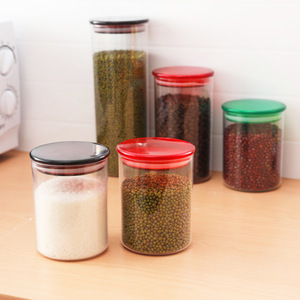 Transparent Cylindrical Airtight <b>Jar</b> With Plastic Lid <b>For</b> <b>Kitchen</b> Grain <b>Storage</b> 500Ml Set - Product Image 2