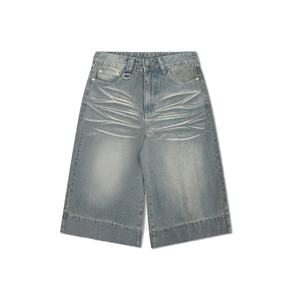 Pantalones Cortos de Mezclilla 100% Algodón de 14oz al por Mayor, Estilo Vintage Desgastado, Jorts Largos, Moda Urbana, Jorts Holgados para Hombre - Product Image 1