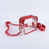 Sac à main transparent pour le jour du match, approuvé pour les stades, avec bandoulière amovible, personnalisable, cadeau de Noël DIY, rouge, sac bandoulière transparent
