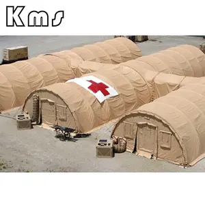 KMS vendita calda personalizzata Heavy Duty Canvas Khaki Outdoor gonfiabile rotondo campeggio tubo Disaster Relief tenda da esterno in vendita