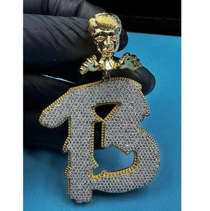 Collier Pendentif de Luxe en Argent Sterling 925 Plaqué Rhodium avec Moissanite Taille Brillant, Bijou Tendance Hip Hop - Product Image 2