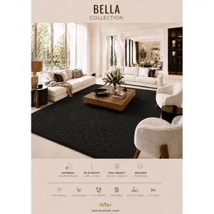 Alfombra de Polipropileno Negra Petra Bella 90105, 6-11 mm de Grosor, Lavable a Máquina, Apta para Mascotas, con Base de Fieltro, Recortable, para Sala de Estar - Product Image 3