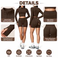 Ensemble de sport sans couture pour femme avec logo personnalisé, veste courte zippée et short cycliste, tenue de fitness et de sport, vente en gros usine