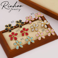 Boucles d'oreilles clous étanches en acier inoxydable 304 plaqué or 18 carats, avec émail goutte d'huile, motifs cœur, géométriques, fleur, papillon, nœud et perle, tendance
